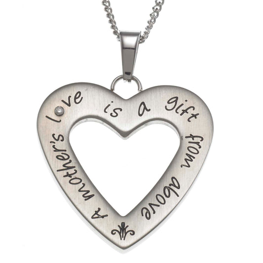 Stainless Steel "A Daughter's Love" Open Heart Cubic Zirconia Pendant Necklace