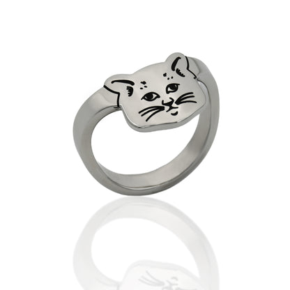 Kitty Face Ring Cat Lover Gift Stainless Steel Jewelry for Women Girls Men