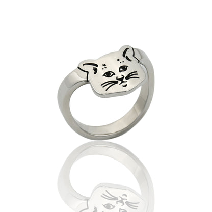 Kitty Face Ring Cat Lover Gift Stainless Steel Jewelry for Women Girls Men