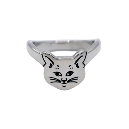 Kitty Face Ring Cat Lover Gift Stainless Steel Jewelry for Women Girls Men