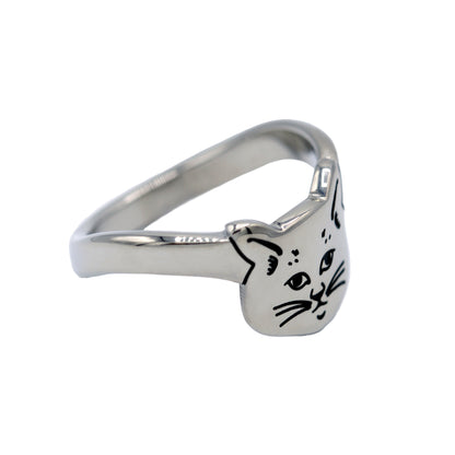 Kitty Face Ring Cat Lover Gift Stainless Steel Jewelry for Women Girls Men