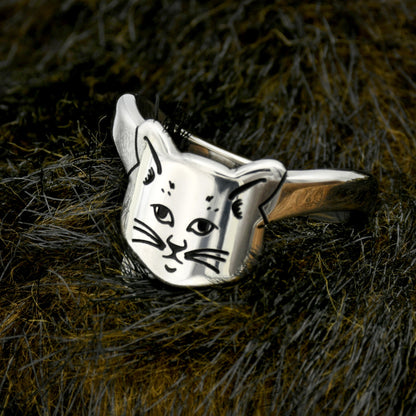 Kitty Face Ring Cat Lover Gift Stainless Steel Jewelry for Women Girls Men