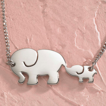 Stainless Steel Mother and Baby Elephant Pendant Necklace - Perfect Mother's Day or Birthday Gift