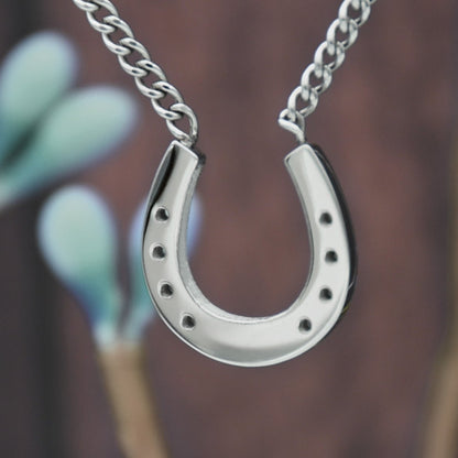 Good Luck Horseshoe Equestrian Pendant Necklace Stainless Steel Lucky Necklace for Women or Men