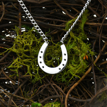 Good Luck Horseshoe Equestrian Pendant Necklace Stainless Steel Lucky Necklace for Women or Men