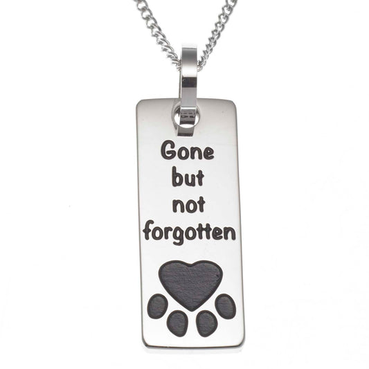 Stainless Steel "Gone But Not Forgotten" Pet Memorial Pendant Necklace with Engraved Paw Print Heart