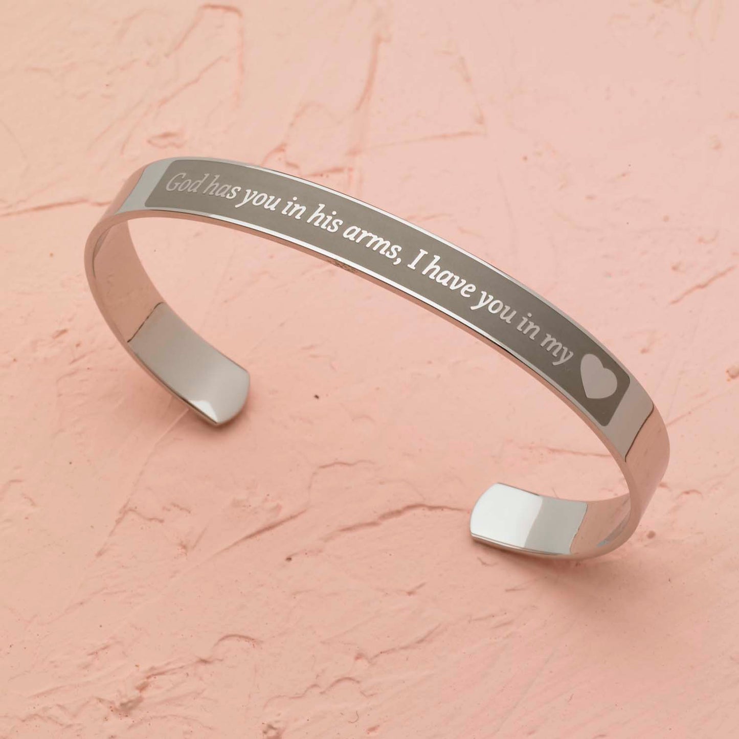 God Has You In His Arms Inspirational Stainless Steel Cuff Bracelet