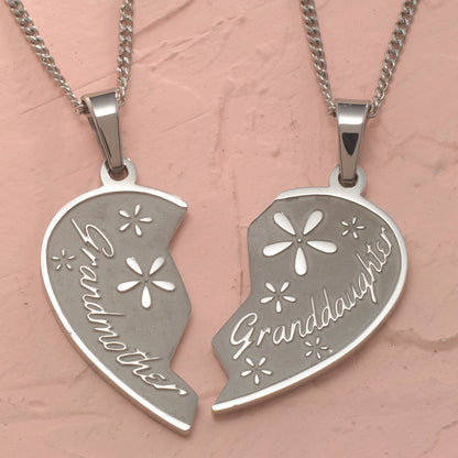 Grandmother Granddaughter Stainless Steel Heart Pendant Necklace Set