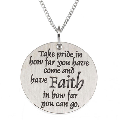 Inspirational "Faith" Stainless Steel Disc Pendant Necklace