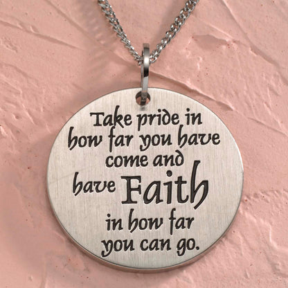 Inspirational "Faith" Stainless Steel Disc Pendant Necklace