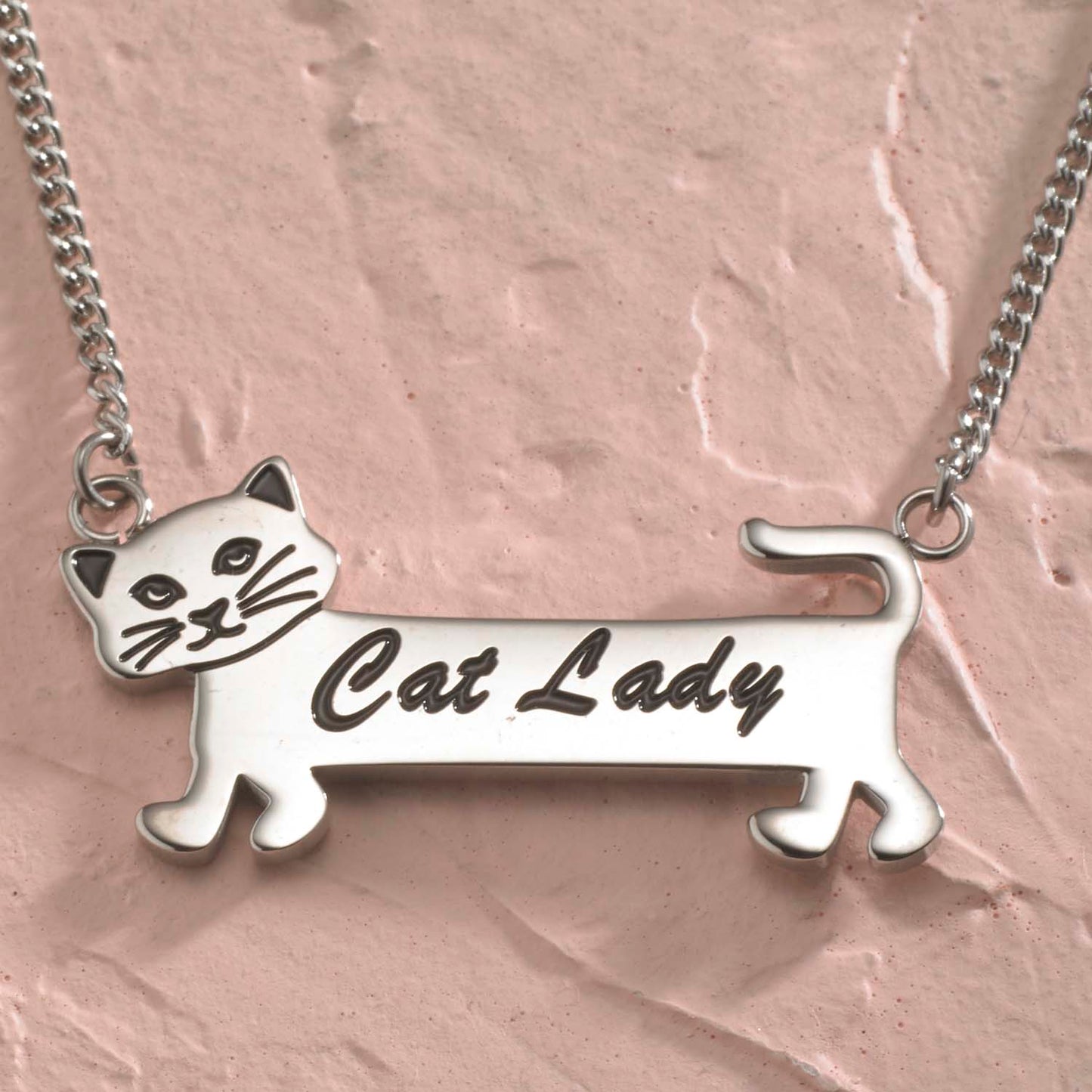 Steel Cat Lady Bar Pendant Necklace - Purrfect Gift for Cat Lovers