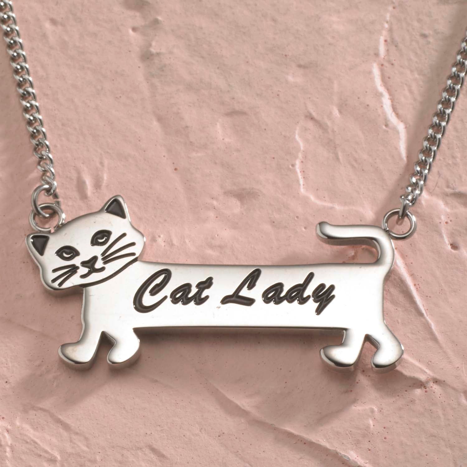 Steel Cat Lady Bar Pendant Necklace - Purrfect Gift for Cat Lovers