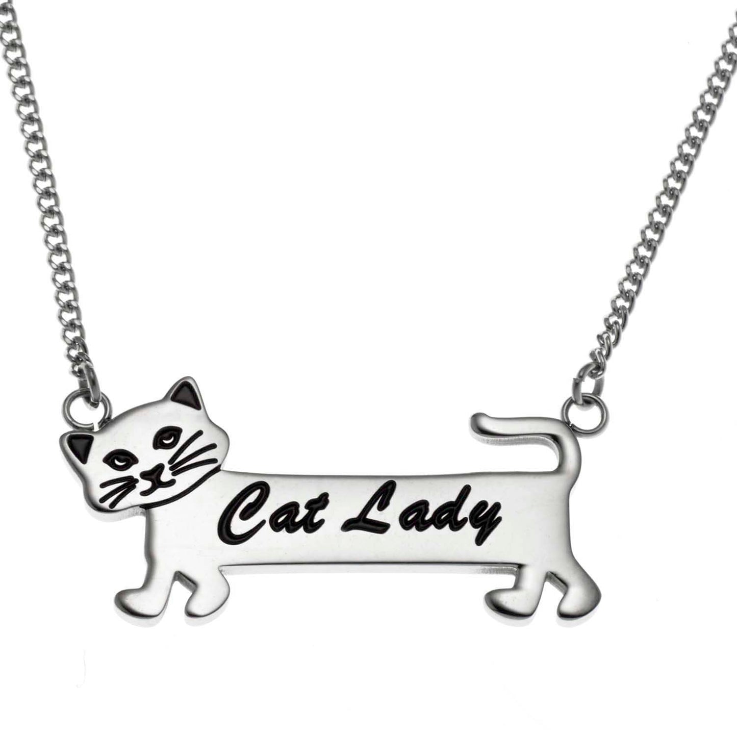 Steel Cat Lady Bar Pendant Necklace - Purrfect Gift for Cat Lovers