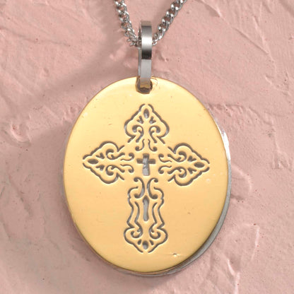 Etched Cross Serenity Prayer Pendant Necklace