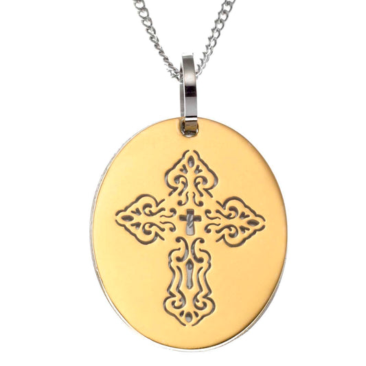 stainless steel-gold necklace-cross pendant