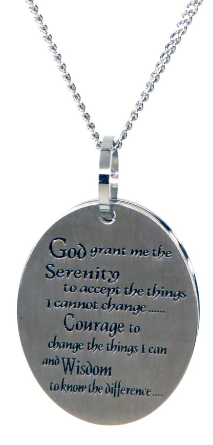 Etched Cross Serenity Prayer Pendant Necklace