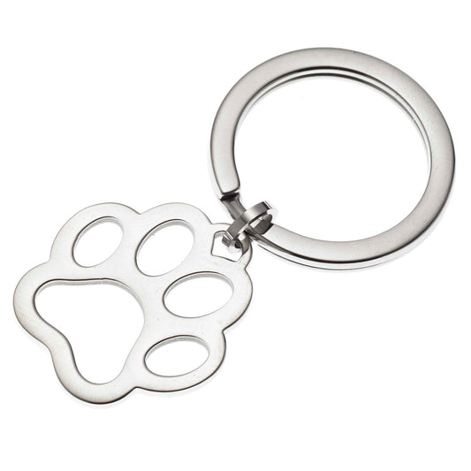 Stainless Steel Open Paw Print Keyring - Pet Memorial Keychain Gift