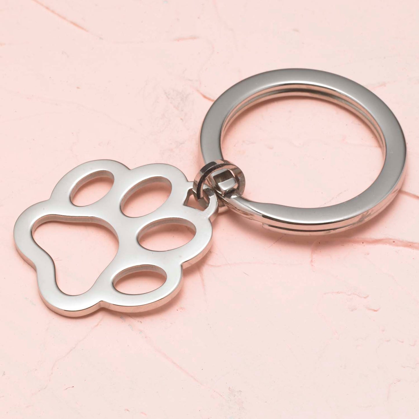 Stainless Steel Open Paw Print Keyring - Pet Memorial Keychain Gift