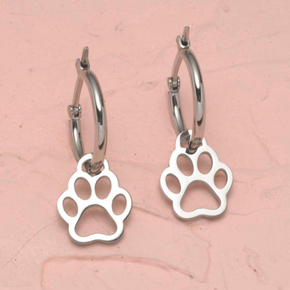 Dainty Steel Open Paw Print Hoop Earrings for Pet Lovers