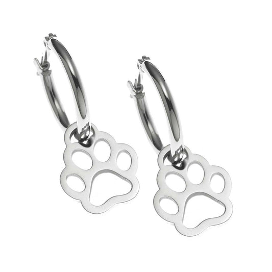 Dainty Steel Open Paw Print Hoop Earrings for Pet Lovers