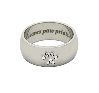 Austrian Crystal Paw Print Stainless Steel Ring Jewelry for the Pet Owner Women Girl Men