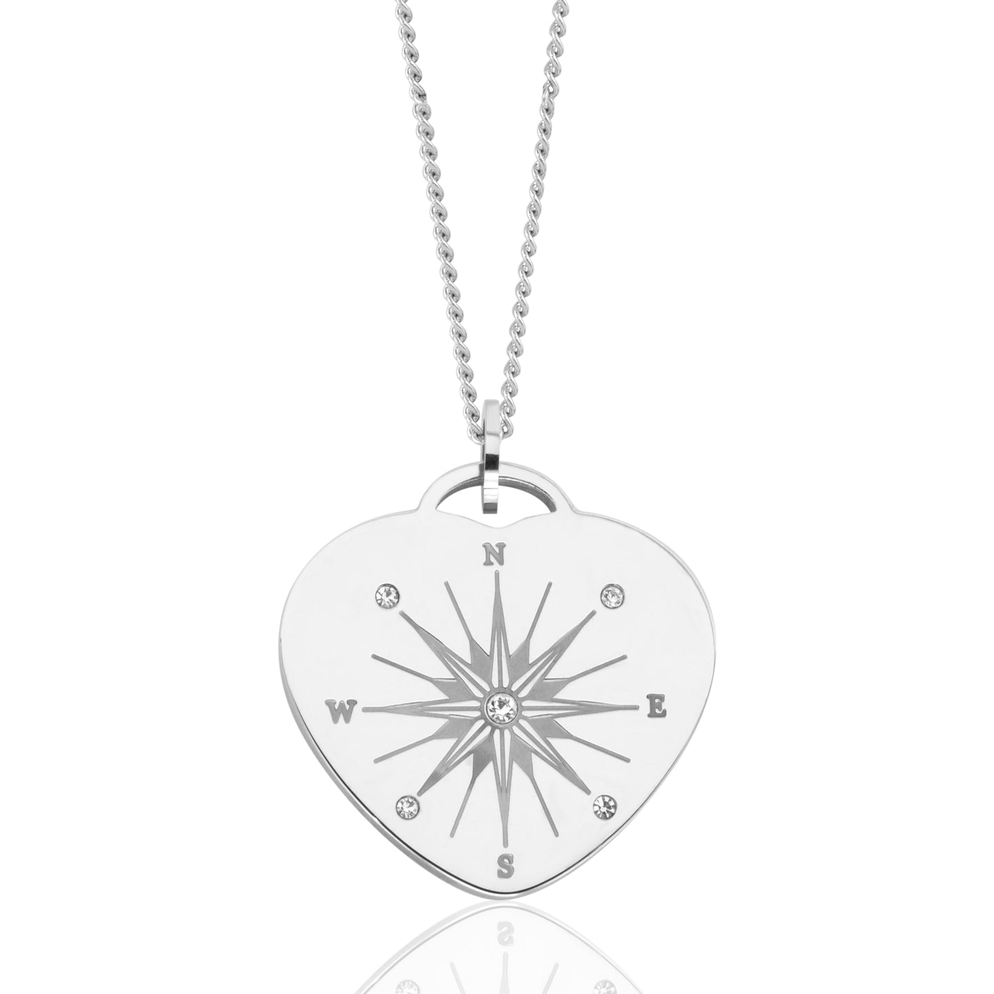 Inspirational Heart Compass Pendant Necklace in Stainless Steel - Life Is A Journey