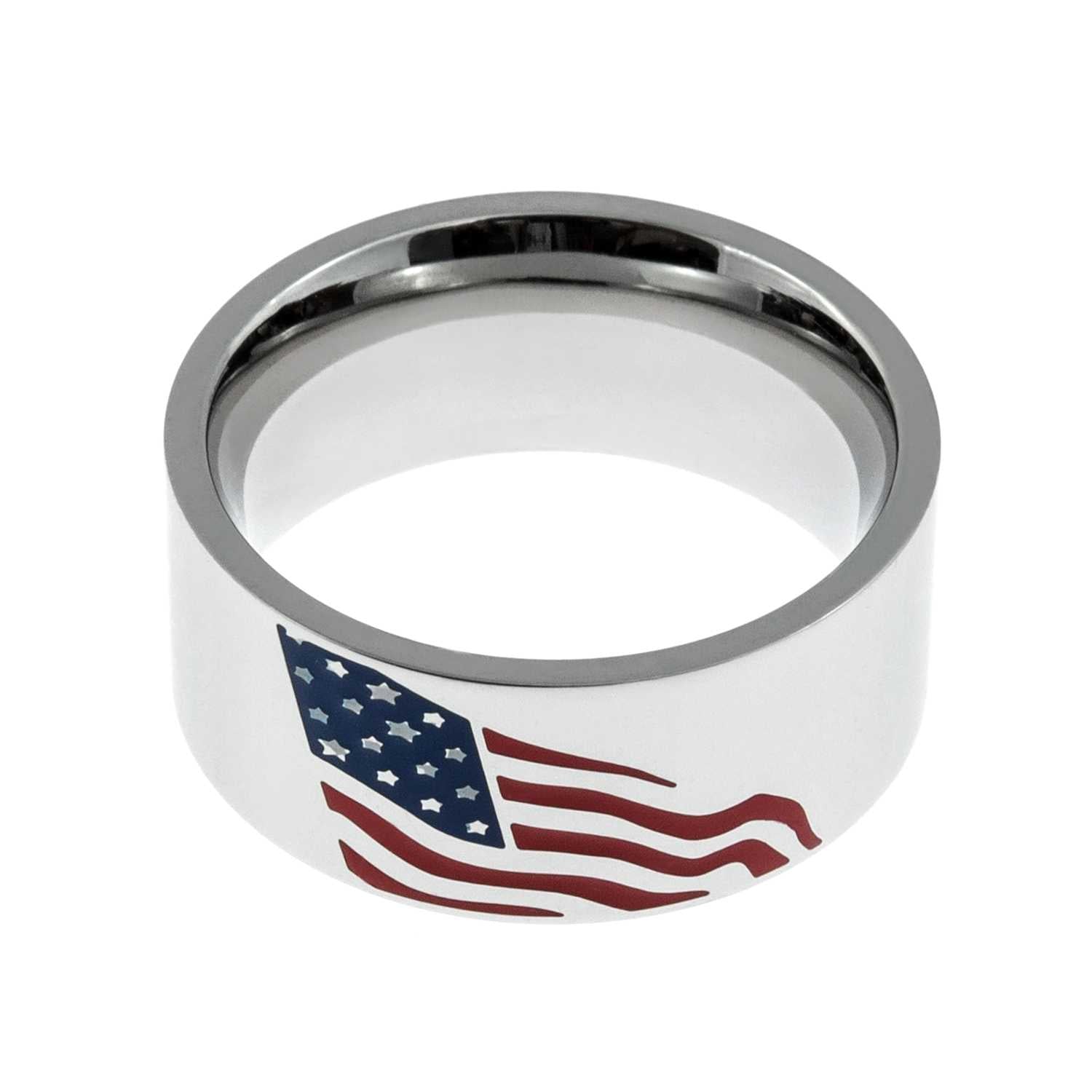 Stainless Steel American Flag Enamel Ring - Patriotic USA Jewelry for Men and Women