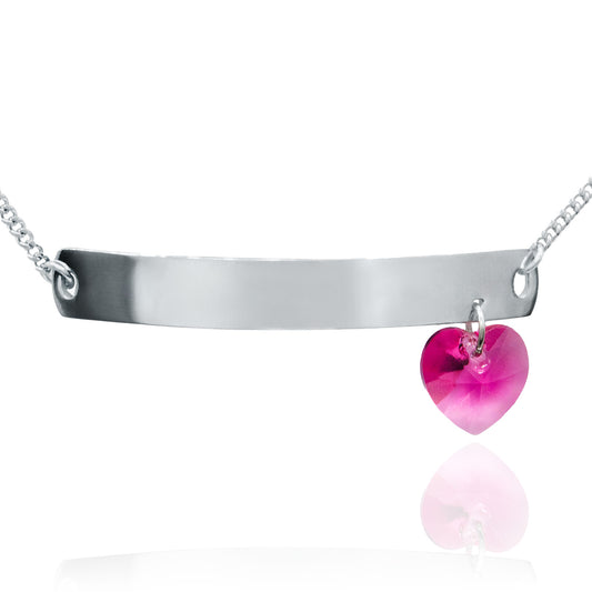 Engraveable Pink Crystal Heart Anklet Waterproof Stainless Steel Jewelry