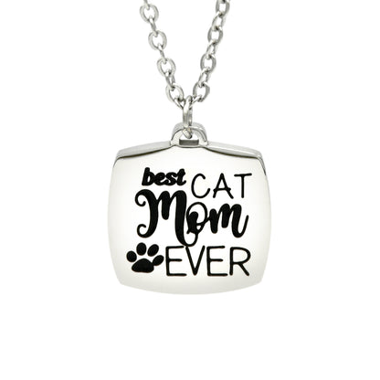 Best Cat Mom Ever Pendant Necklace Engraved Paw Print Jewelry