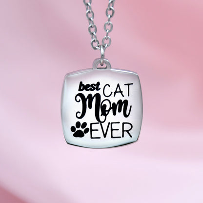 Best Cat Mom Ever Pendant Necklace Engraved Paw Print Jewelry