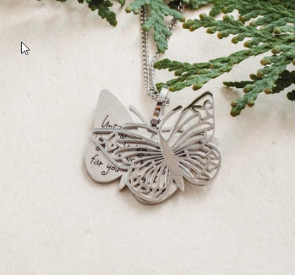 Inspirational Butterfly Pendant Necklace - Engraved "Until You Spread Your Wings" Graduation or Birthday Gift for Her