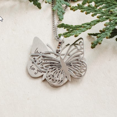 Butterfly Pendant "Until You Spread Your Wings" Inspirational Necklace Engraved Graduation or Birthday Gift for Her Women Girls