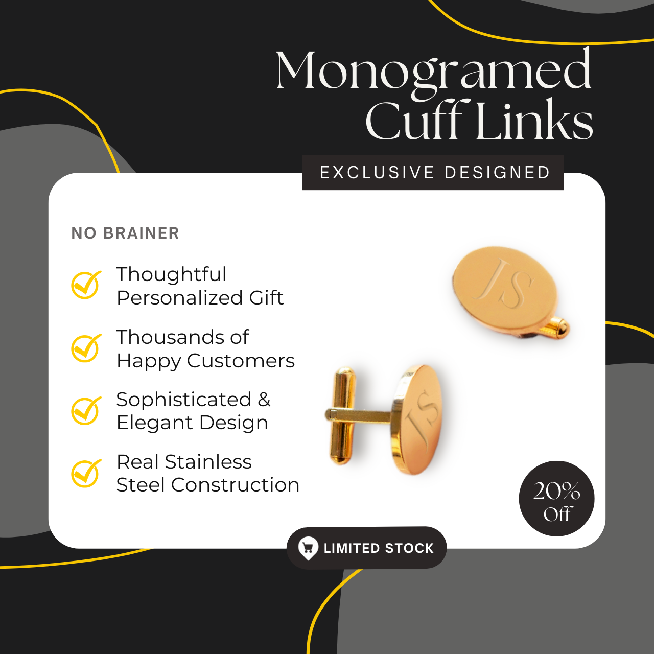 Oval Gold Plated Stainless Steel Cuff Links - Perfect for Groomsmen Gifts, Weddings, or Any Occasion
