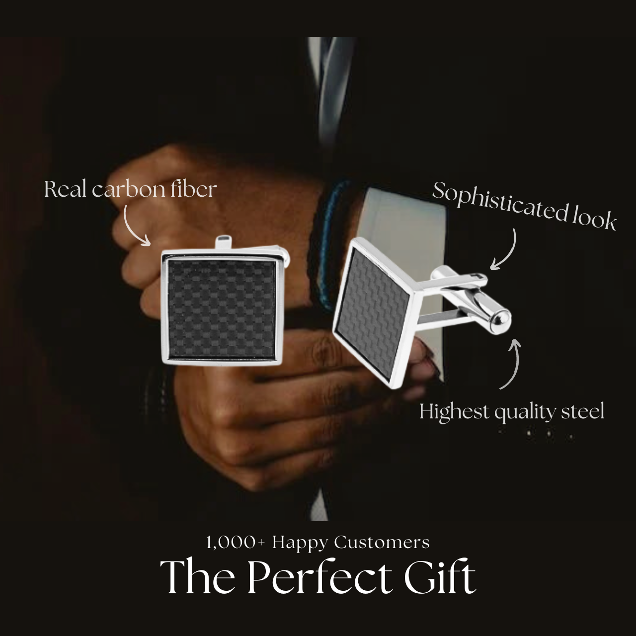 Carbon Fiber Square Cuff Links for Men Stylish Wedding, Anniversary, Birthday or Father's Day Gift