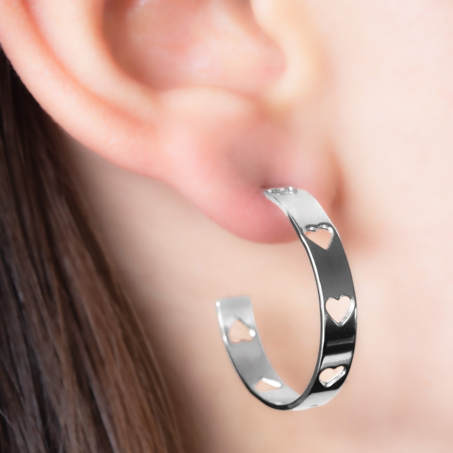 Stainless Steel Heart Cutout Hoop Earrings - Romantic Jewelry for Women