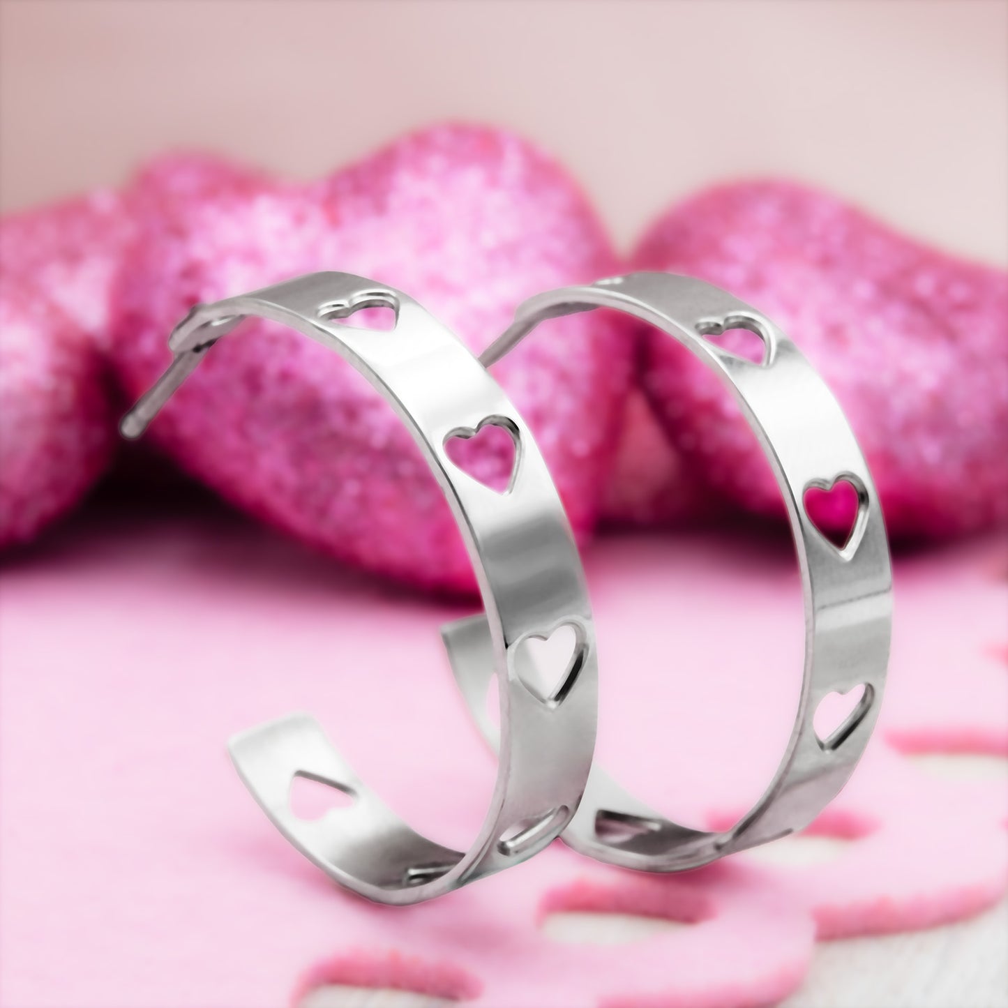 Stainless Steel Heart Cutout Hoop Earrings - Romantic Jewelry for Women