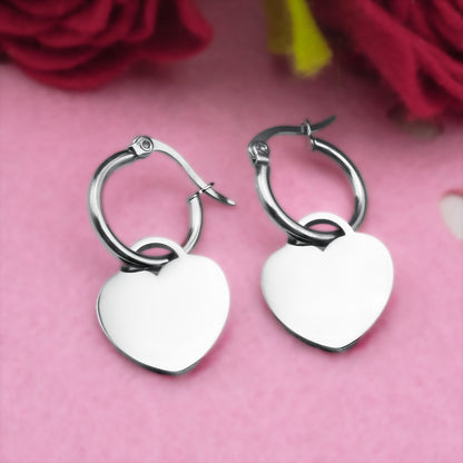 Stainless Steel Heart Dangle Lever Back Earrings - Romantic Jewelry for Women