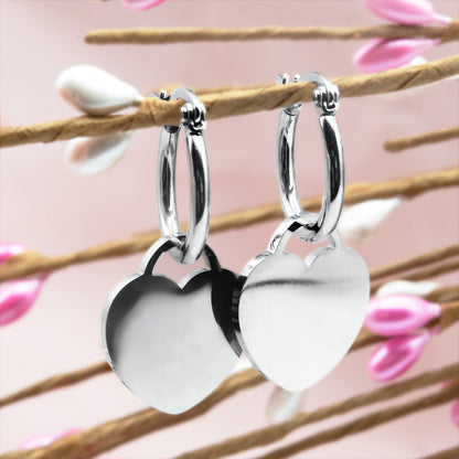 Stainless Steel Heart Dangle Lever Back Earrings - Romantic Jewelry for Women