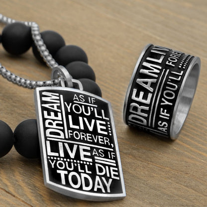 "Dream Live" Positive Words Stainless Steel Dog Tag Pendant Necklace for Men