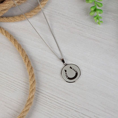 Lucky Horseshoe Stainless Steel Medallion Pendant Necklace  for Women or Men