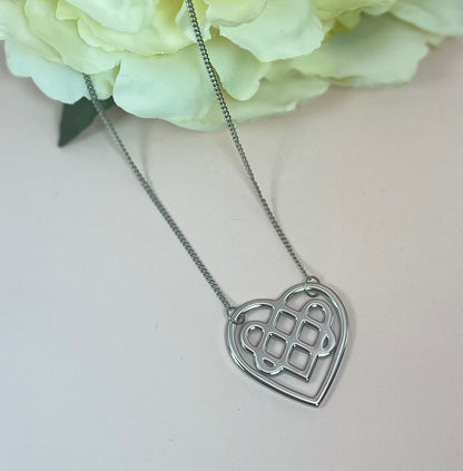 Stainless Steel Celtic Infinity Knot Heart Pendant Necklace - Irish Love Jewelry Gift