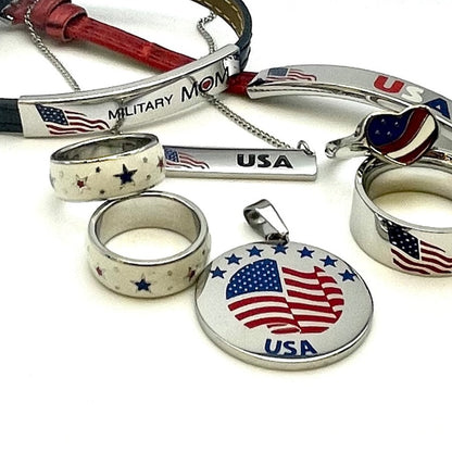 Adjustable Blue Leather Military Mom Bracelet - Patriotic Jewelry Gift for Proud Army, Navy, Air Force, Marine or Coast Guard Mothers