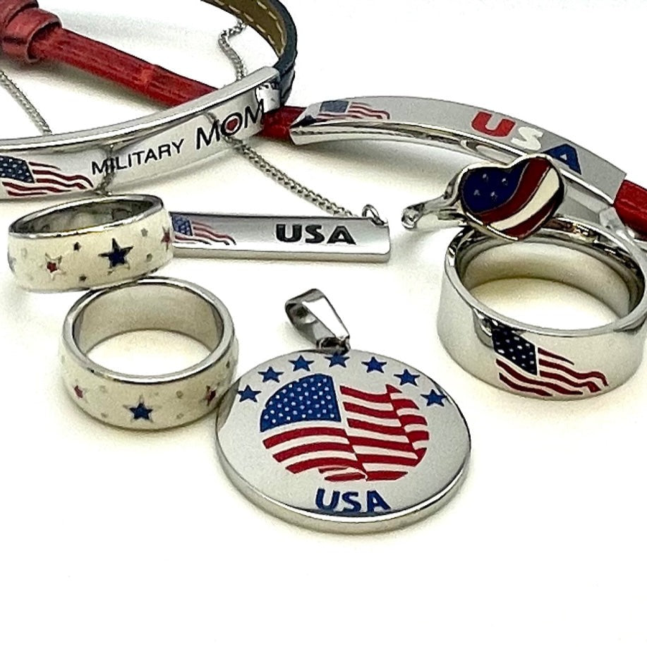 Patriotic Stainless Steel Enamel Star Ring - Red, White & Blue American Flag Colors