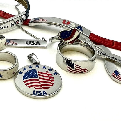 American Flag Enamel Ring Patriotic USA Jewelry for Men and Women Stainless Steel