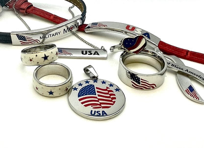 In Honor of American Flag Stainless Steel Ribbon Pendant Necklace