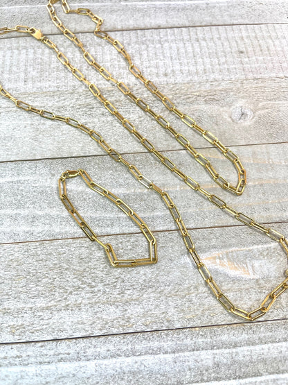 Paper Clip Necklace,  Large Chain Links, Gold Plated 24"