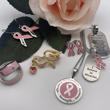 Pink Ribbon "Hope" Breast Cancer Awareness Dangle Earrings Stainless Steel Jewelry for Women