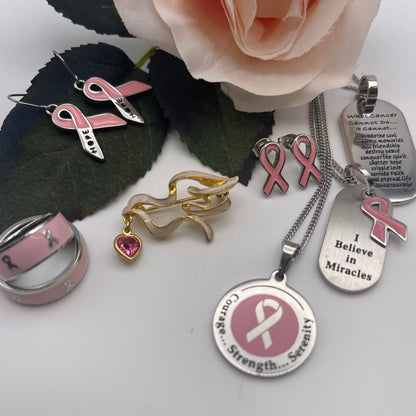 Pink Epoxy Breast Cancer Awareness Ribbon Earrings Stainless Steel Jewelry for Women Girls