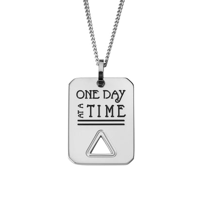 One Day at a Time Stainless Steel Recovery Pendant Necklace - Inspirational Sobriety Gift