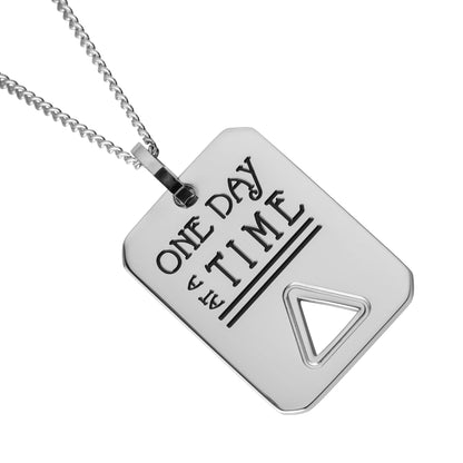 One Day at a Time Stainless Steel Recovery Pendant Necklace - Inspirational Sobriety Gift